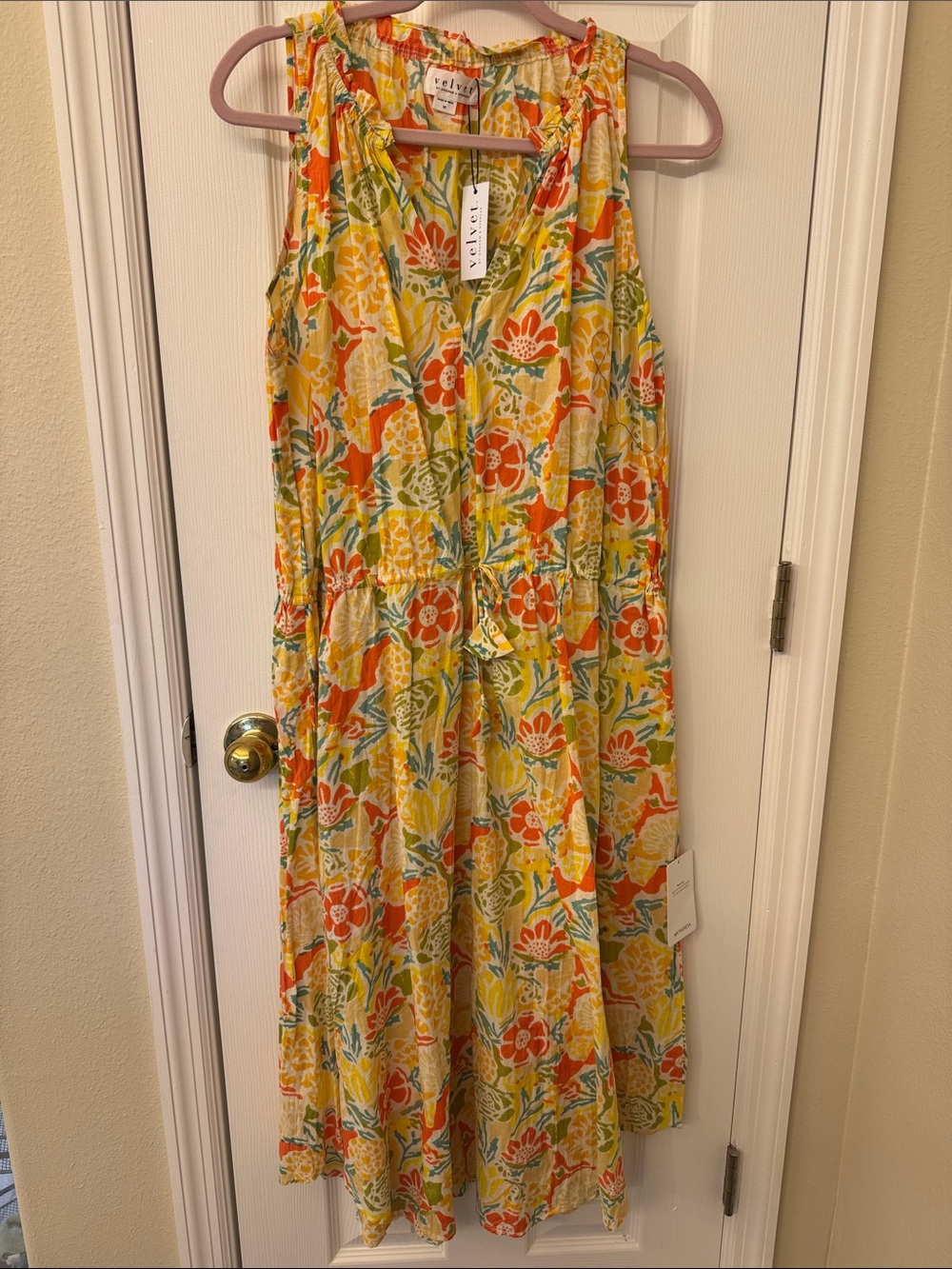 Velvet by Graham & Spencer Yellow and Orange Floral Maxi Dress